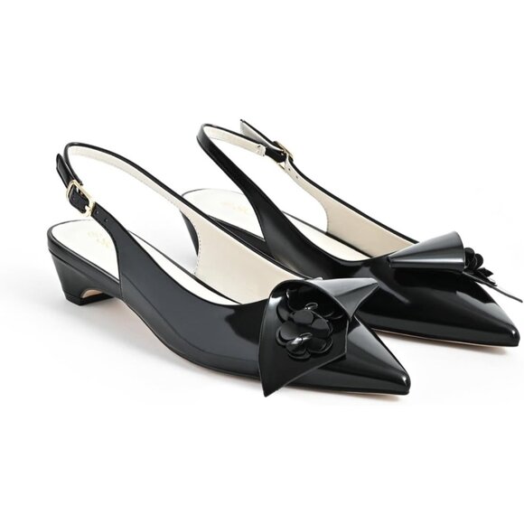 Sicare Slingback Heels Pumps Synthetic Black Women Flower Block Heel Dress Shoes - Picture 3 of 12